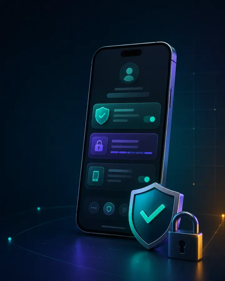 Smartphone showing a secure DM Win app information interface